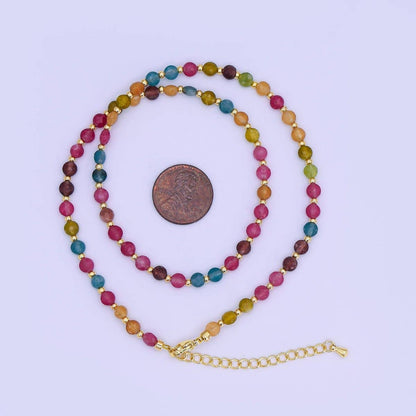 24K Gold Filled 4.5mm Multicolor Natural Gemstone Round Bead 17 Inch Necklace | WA-3151