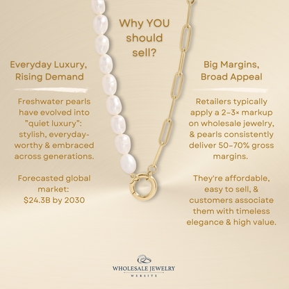 Freshwater Pearl Paperclip Split Chain Charm Holder Necklace: Stainless
