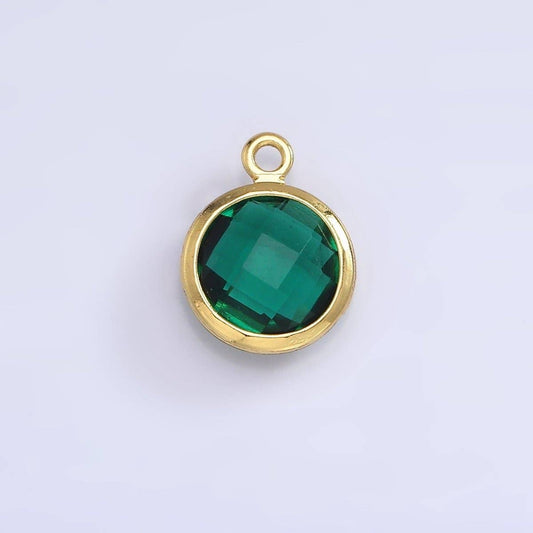 9mm Round BIRTHSTONE Cubic Zirconia Circle Gold Charm Add on Component For Jewelry Making | N-1209 N-1210: Green