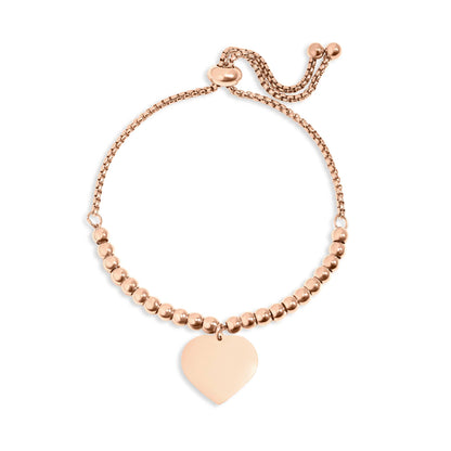 Stainless Steel Adjustable Engravable Heart Beaded Bracelet: Stainless Steel