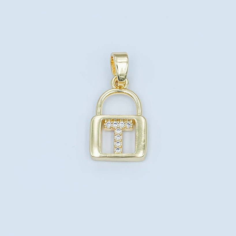 24K Gold Filled Micro Paved Initial Letter Padlock Pendant | A001 - A013: Letter K