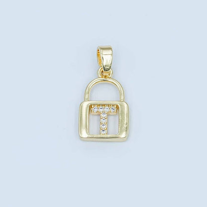 24K Gold Filled Micro Paved Initial Letter Padlock Pendant | A001 - A013: Letter K