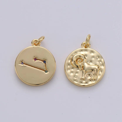 14K Gold Filled Zodiac Constellation Charms, Zodiac Symbol, Horoscope Charm, Gold Astrological Zodiac Signs, Double Sided Charm Pendant | A-A1707-A-A1712: Taurus