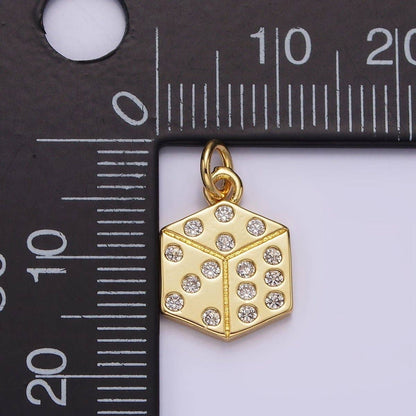 16K Gold Filled Clear CZ Dotted Gambling Dice Cube Charm | AG158