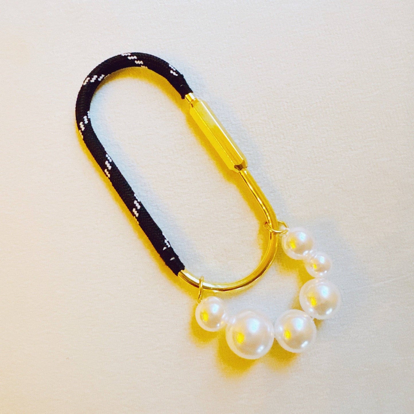 Roped And Pearled Shackle Bag Charm: Black