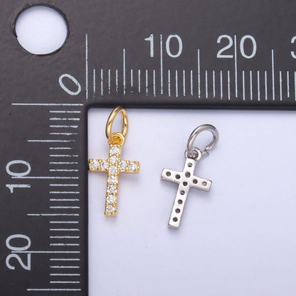 24K Gold Filled Micro Paved CZ Religious Cross Charm in Gold & Silver | N006: SILVER