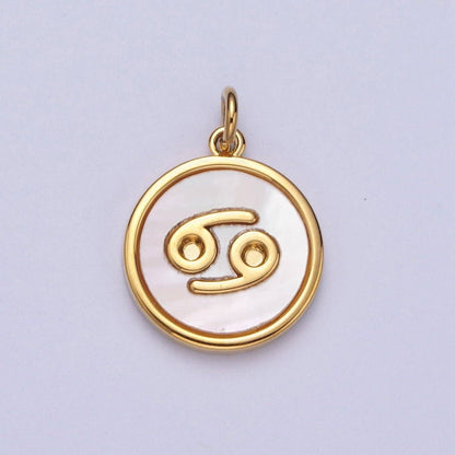 24K Gold Filled Zodiac Signs Shell Pearl Round Coin Charm Astrology Jewelry Making | A-A1367-A-A1372: Taurus