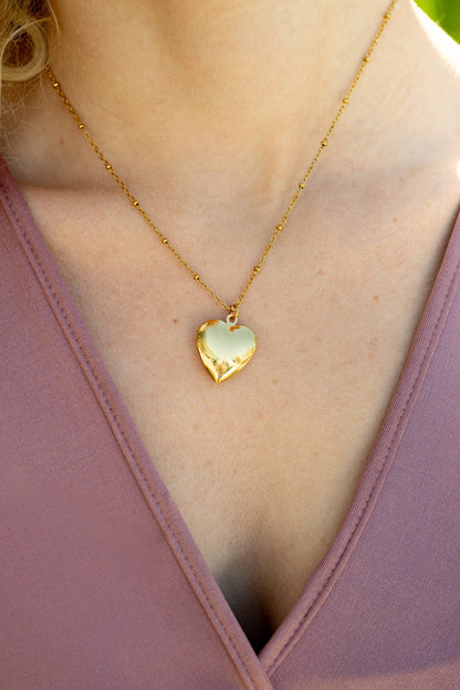 18K Gold PVD Stainless Steel Heart Locket / PDL0239: Stainless