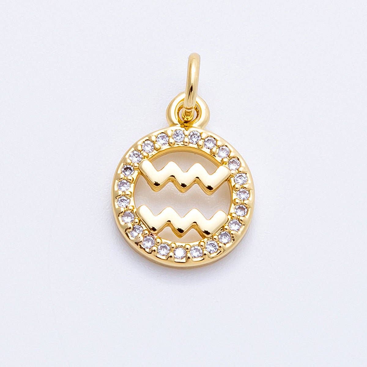 16K Gold Filled 13.5mm Micro Paved CZ Personalized Zodiac Sign Charm | Charms-00223 ~ Charms-00234: Zodiac Set