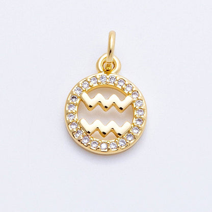 16K Gold Filled 13.5mm Micro Paved CZ Personalized Zodiac Sign Charm | Charms-00223 ~ Charms-00234: Zodiac Set