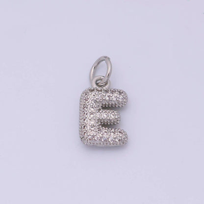 White Gold Filled Micro Paved CZ Chubby Balloon Initial Letter Pendant | A157 - A169: Letter A