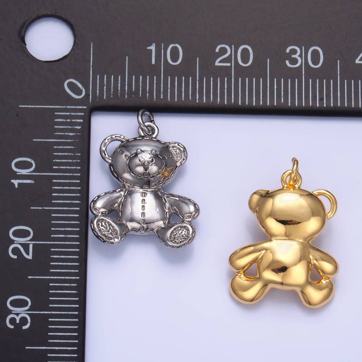 24K Gold Filled Teddy Bear Toy Animal Charm in Gold & Silver | W364: Silver