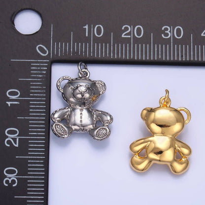 24K Gold Filled Teddy Bear Toy Animal Charm in Gold & Silver | W364: Silver