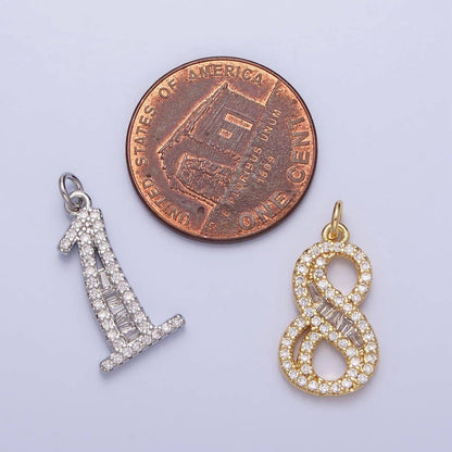 Micro Pave CZ Numbering Charms Pave Dangle Gold Filled Over Brass Number Charms Women Pave Number Findings Number 0-9 Charms AC519 - AC528: All # 0-9