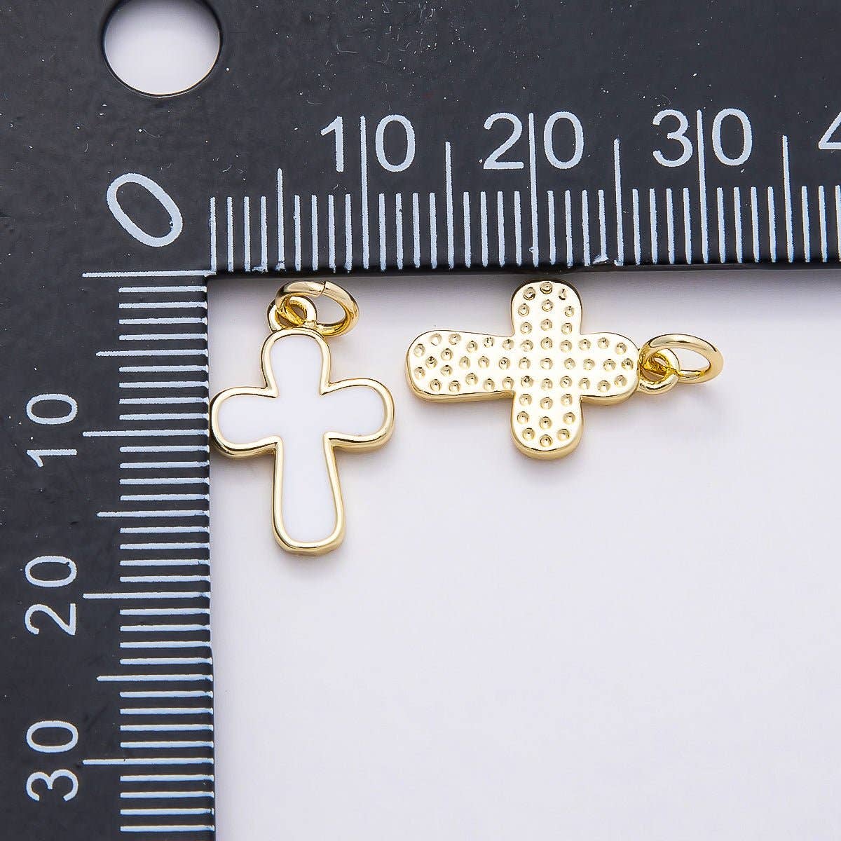 16K Gold Filled 16mm White Enamel Cross Mini Charm | Charms-00844