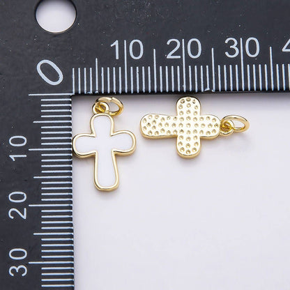 16K Gold Filled 16mm White Enamel Cross Mini Charm | Charms-00844