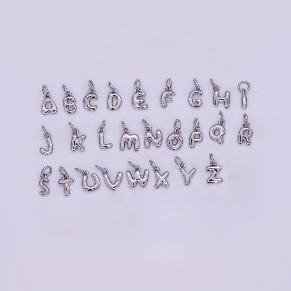 White Gold Filled 10mm Initial Letter Chubby Balloon Mini Charm | A029 - A041: Letters Set