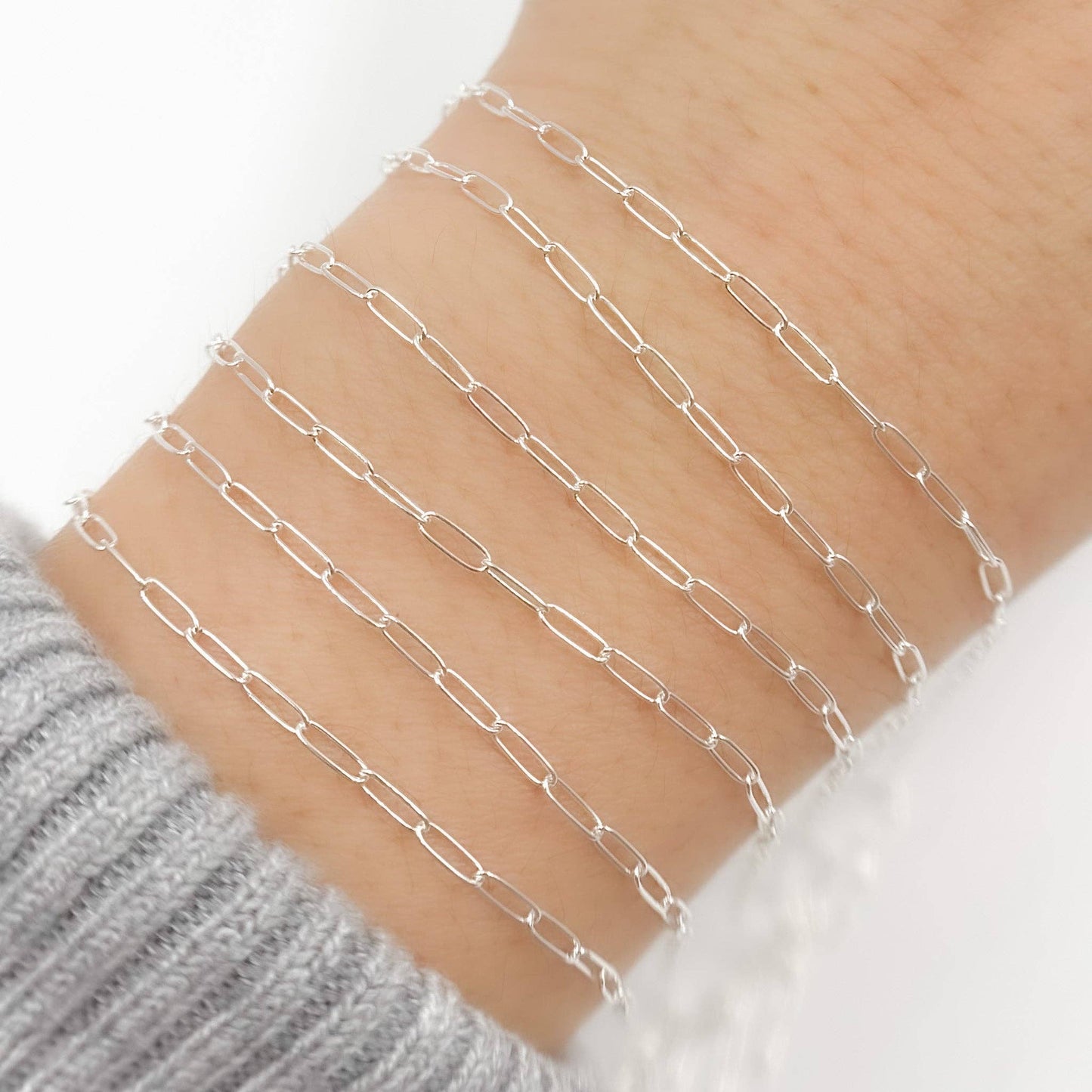 Permanent  Jewelry Sterling Silver Smooth Paperclip Chain: 7in. / 1.1mm-2mm / Paperclip