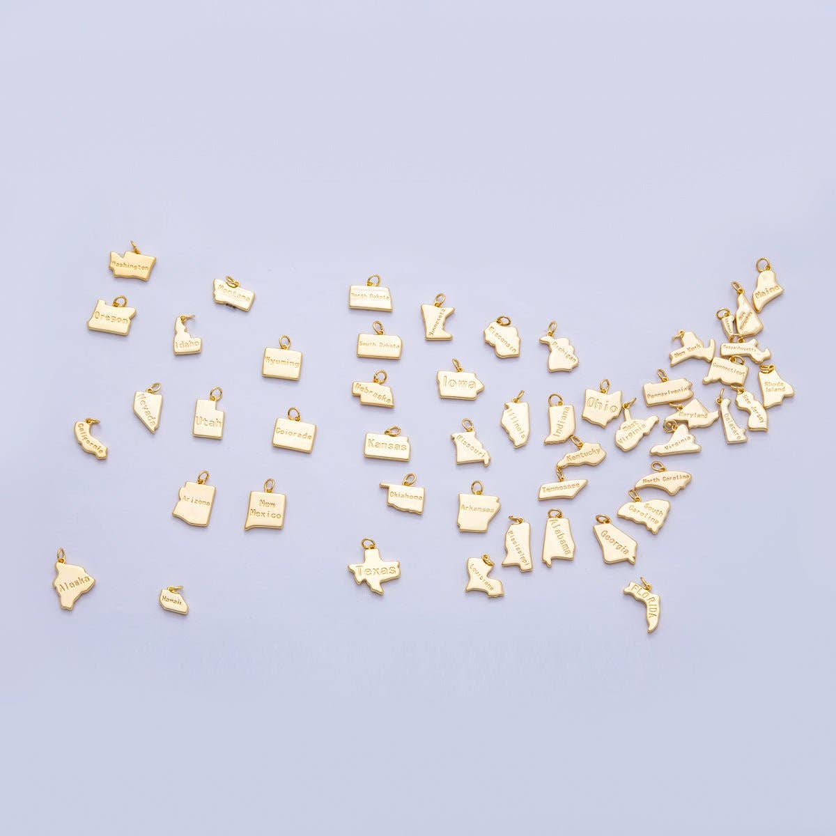 18K Gold Filled United States of America State Map Charm in Gold & Silver | AK064 - AK113: SILVER / 49. Texas