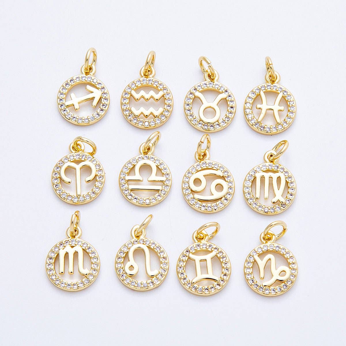 16K Gold Filled 13.5mm Micro Paved CZ Personalized Zodiac Sign Charm | Charms-00223 ~ Charms-00234: Zodiac Set