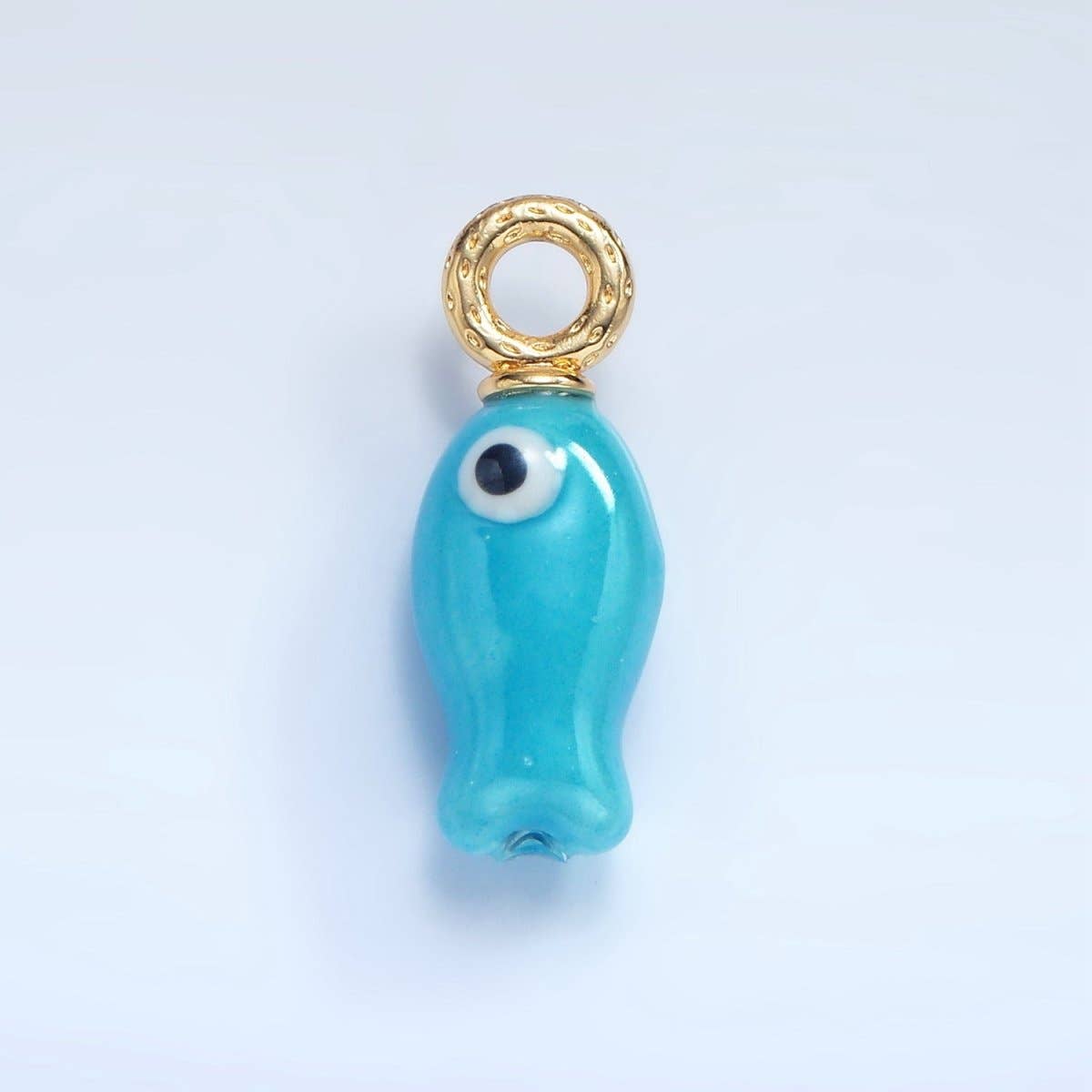 24K Gold Filled 30mm Enamel Fish Sea Animal Ceramic Drop Charm | X794 - X801: White