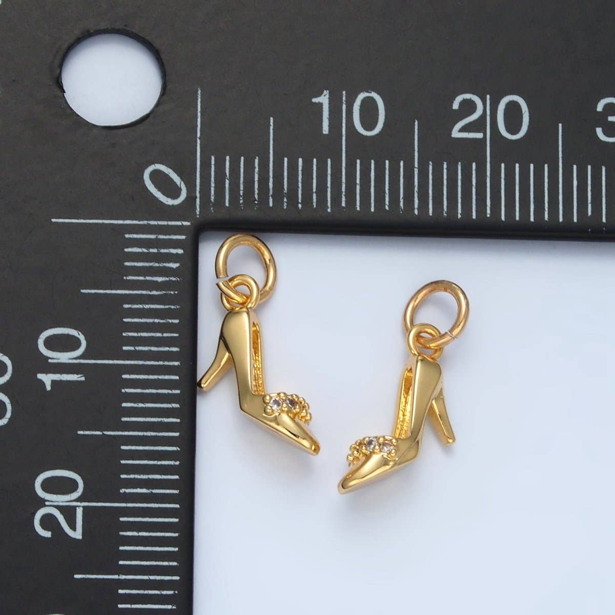 24K Gold Filled Micro Paved CZ Stiletto Heels Charm in Gold & Silver | X934: Silver