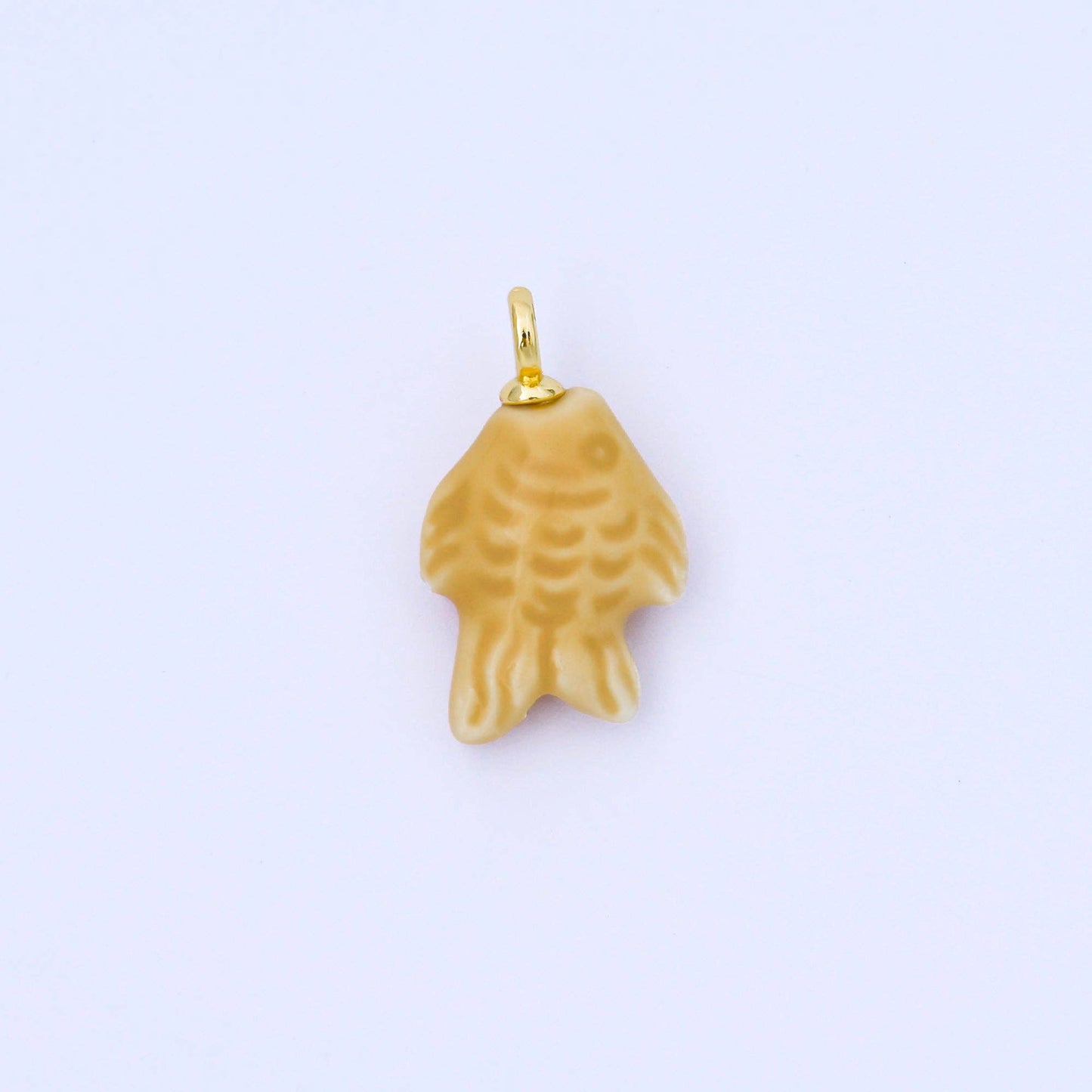 24K Gold Filled 25mm Orange, Red, Yellow, Blue, Green, Teal Fish Ceramic Porcelain Drop Charm | C960 - C963: Green