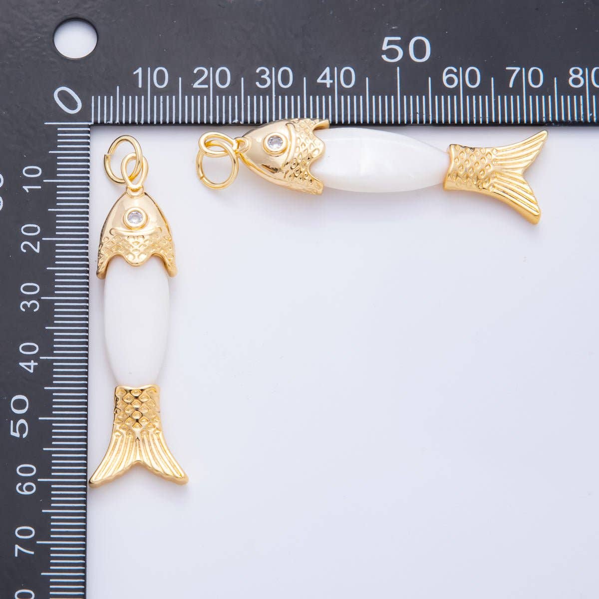 18K Gold Filled 60mm Round Clear CZ Shell Pearl Fish Drop Dangle Charm| AH-925