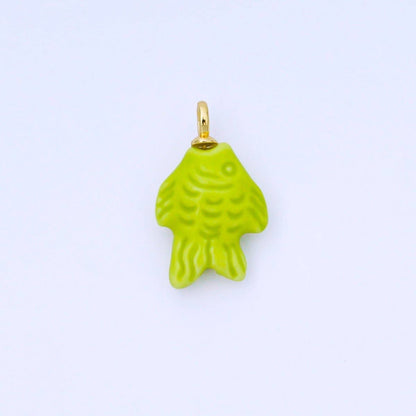 24K Gold Filled 25mm Orange, Red, Yellow, Blue, Green, Teal Fish Ceramic Porcelain Drop Charm | C960 - C963: Blue