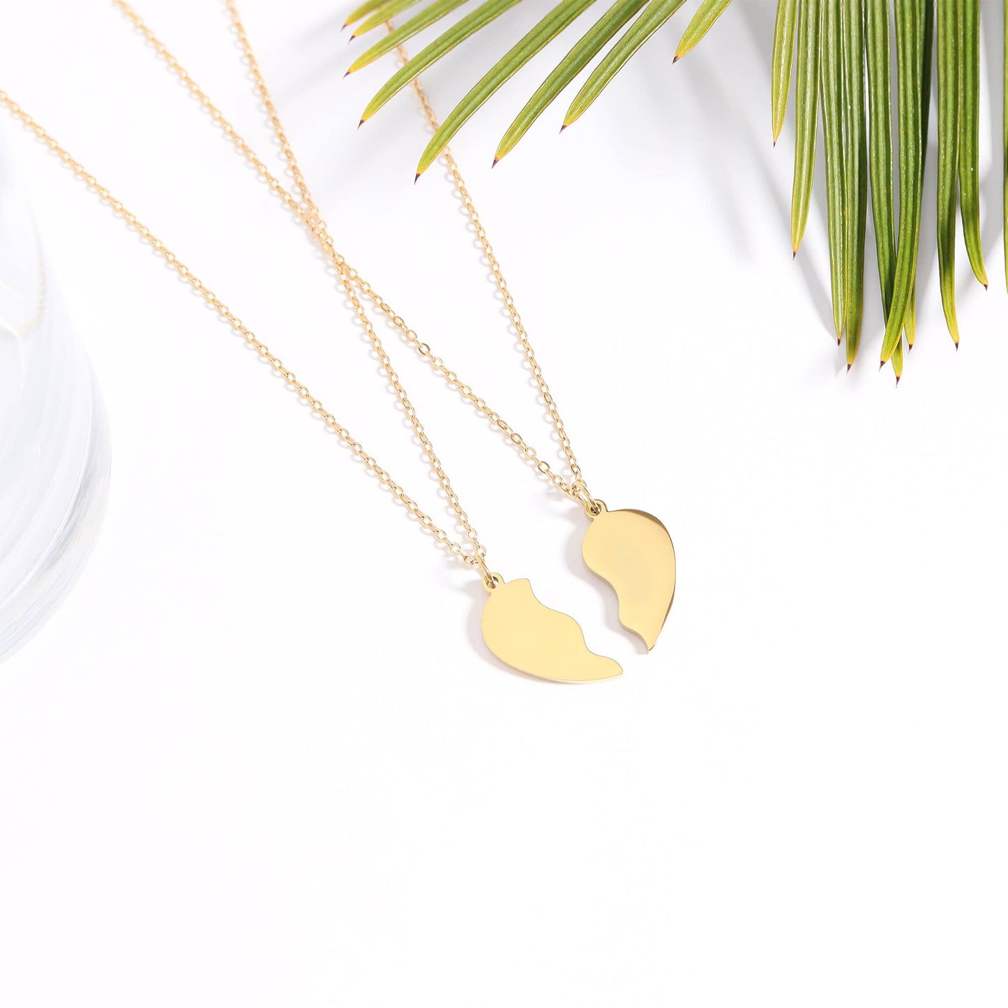Engravable Break Apart Heart Necklace Set: Gold