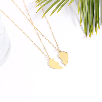 Engravable Break Apart Heart Necklace Set: Gold