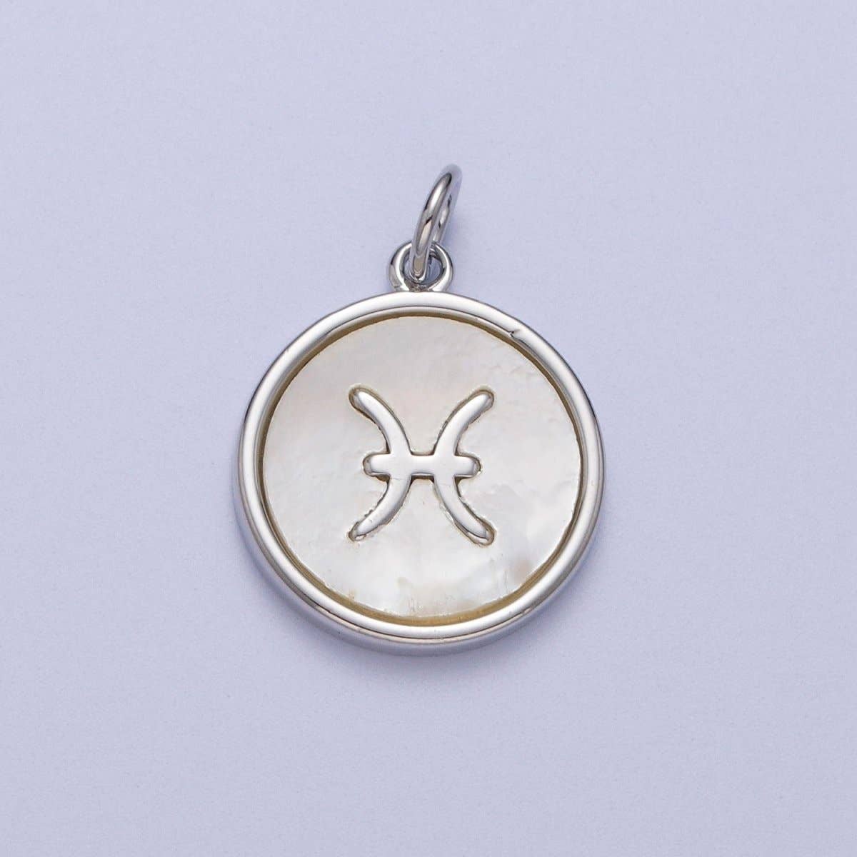 White Gold Filled Zodiac Signs Shell Pearl Round Coin Astrology Horoscope Silver Charm | A-A1731-A-A1736: Aries