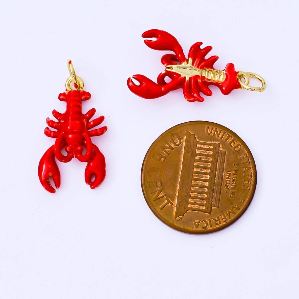 24K Gold Filled 20mm Red Enamel Seafood Crawfish Lobster Mini Charm | AF1512