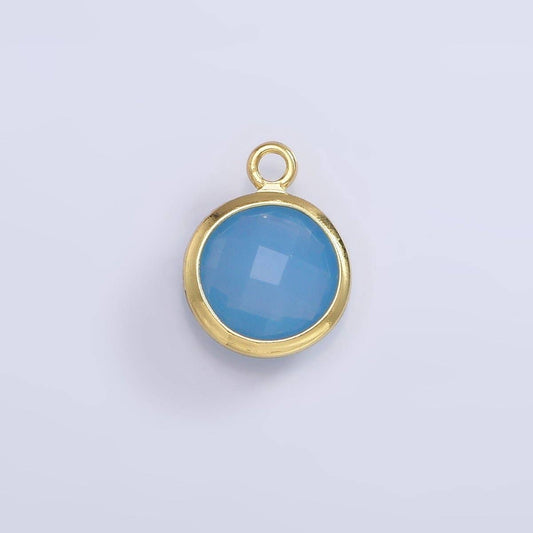 9mm Round BIRTHSTONE Cubic Zirconia Circle Gold Charm Add on Component For Jewelry Making | N-1209 N-1210: Opal Blue