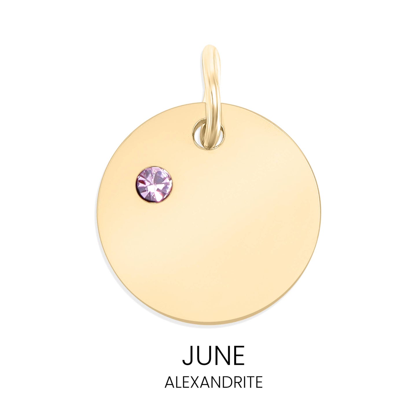 18K Gold PVD Blank Engravable Circle Birthstone Charm: January/Garnet