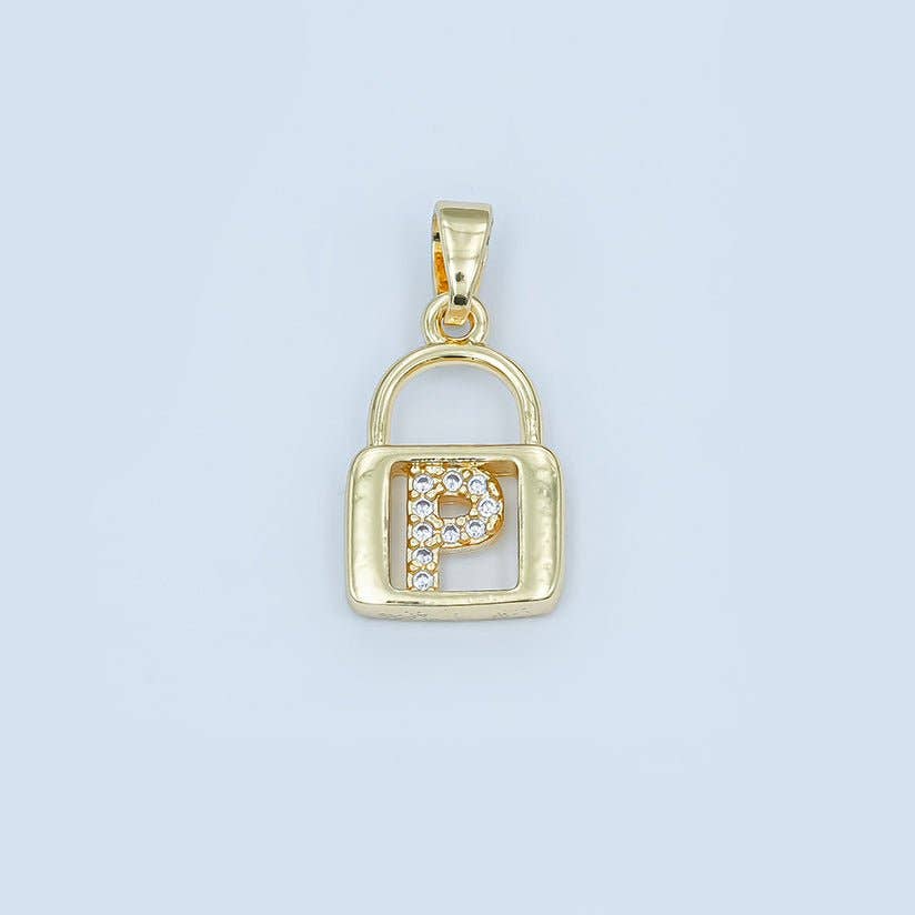 24K Gold Filled Micro Paved Initial Letter Padlock Pendant | A001 - A013: Letter K