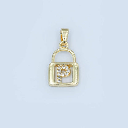 24K Gold Filled Micro Paved Initial Letter Padlock Pendant | A001 - A013: Letter K