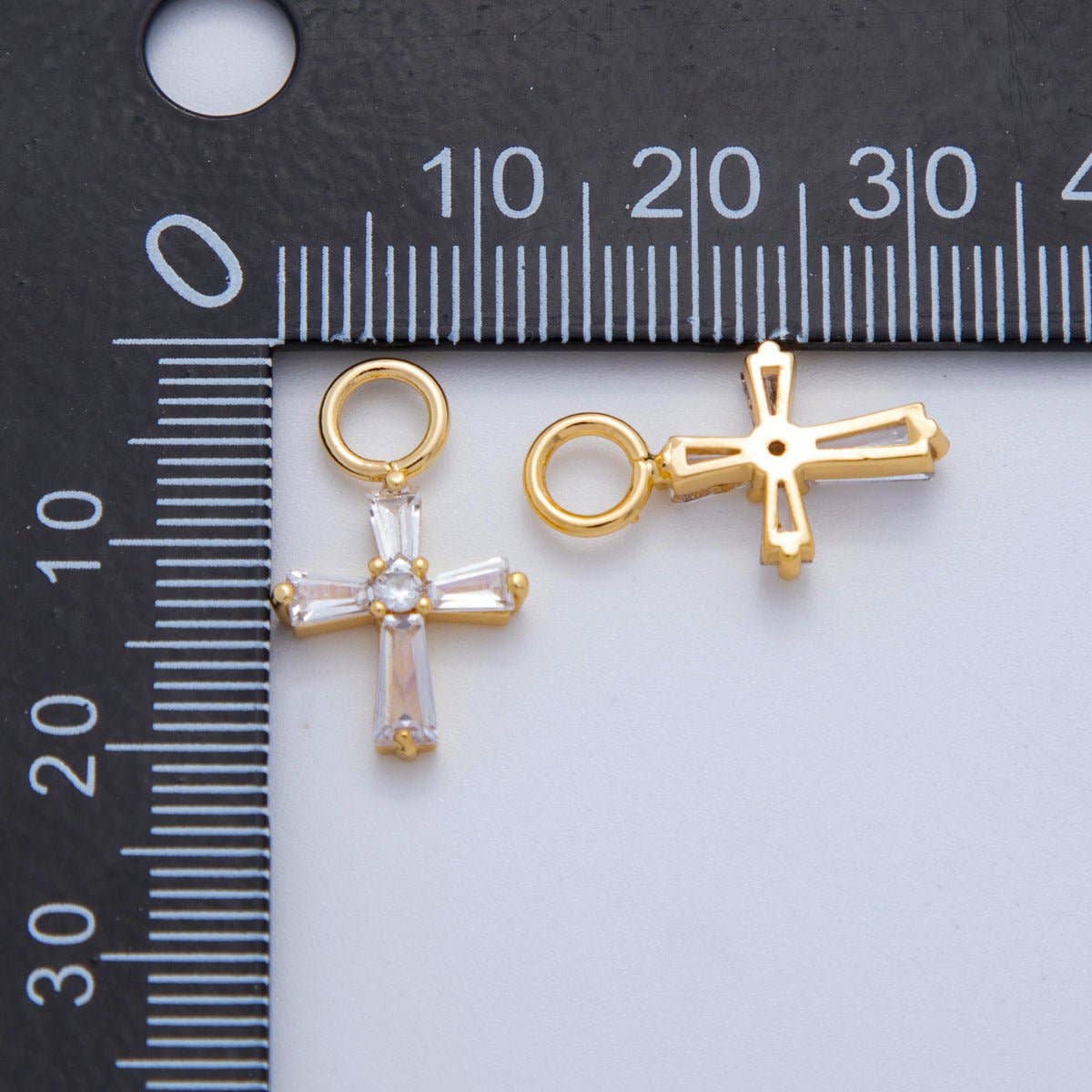 18K Gold Filled Baguette CZ Religious Cross Add-On Drop Earring Charm | AF764