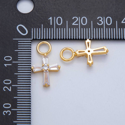 18K Gold Filled Baguette CZ Religious Cross Add-On Drop Earring Charm | AF764