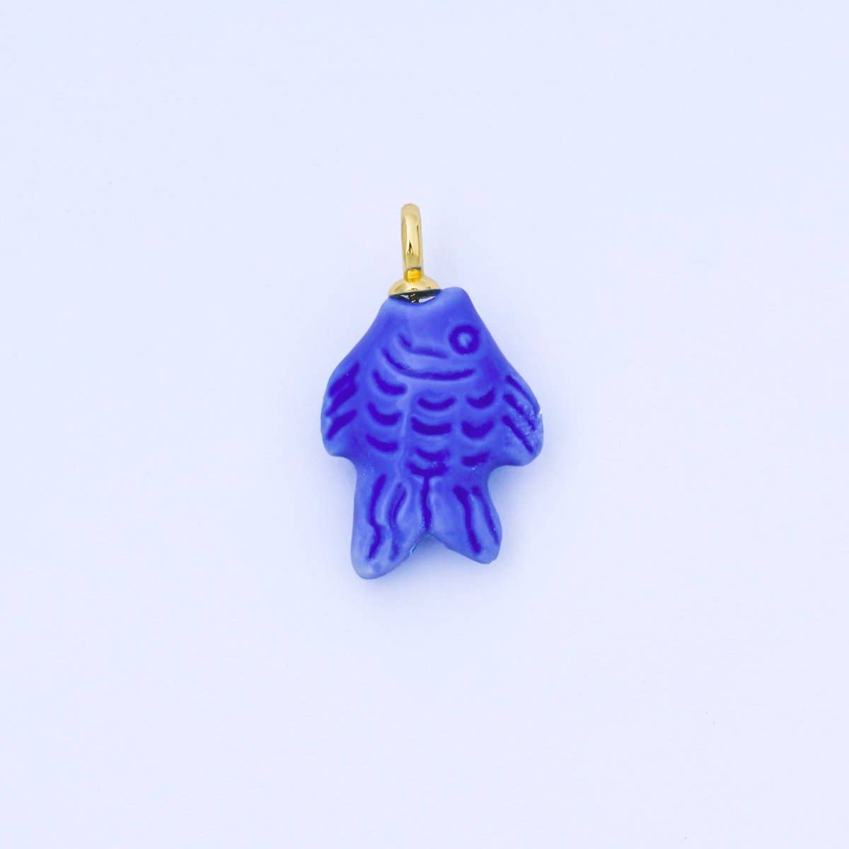 24K Gold Filled 25mm Orange, Red, Yellow, Blue, Green, Teal Fish Ceramic Porcelain Drop Charm | C960 - C963: Green
