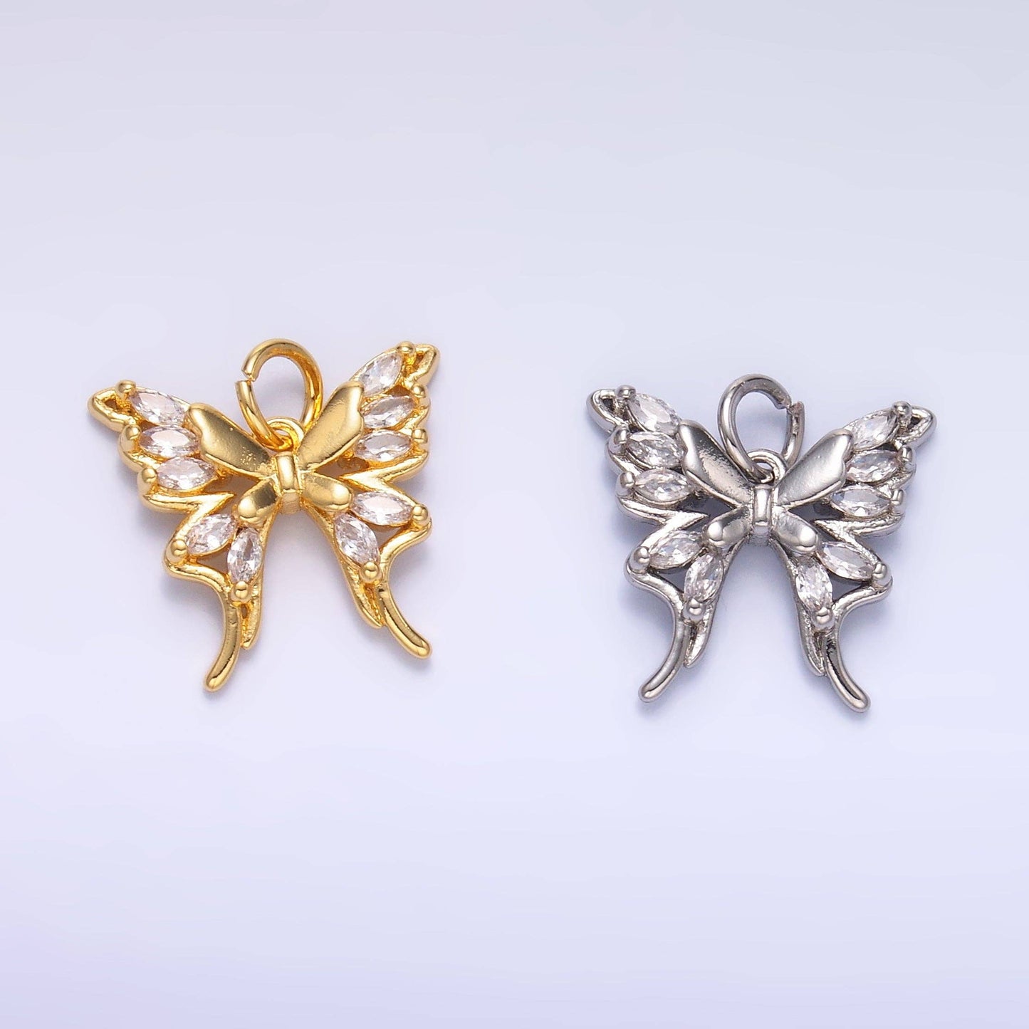 24K Gold Filled Marquise CZ Butterfly Charm in Gold & Silver | C020: Silver
