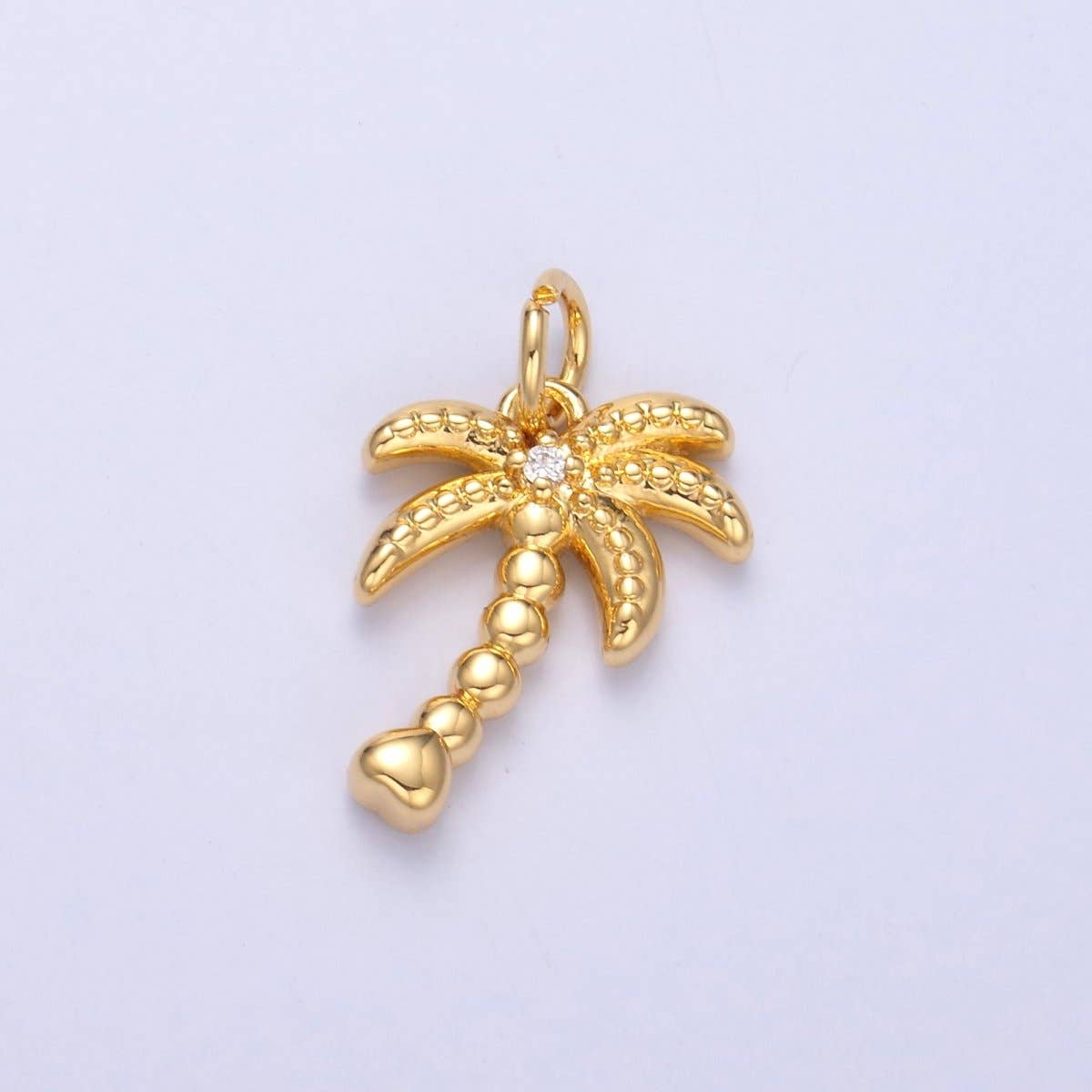 24K Gold Filled CZ Dotted Nature Palm Tree 3D Multidimensional Charm in Gold & Silver | N019: Silver