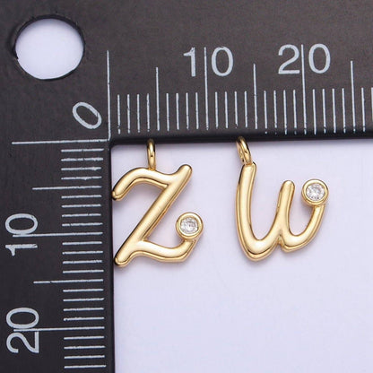 Gold Initial Alphabet Lower Case Cursive Letter Clear CZ Personalized Charm | A-507-A-519: Letter A