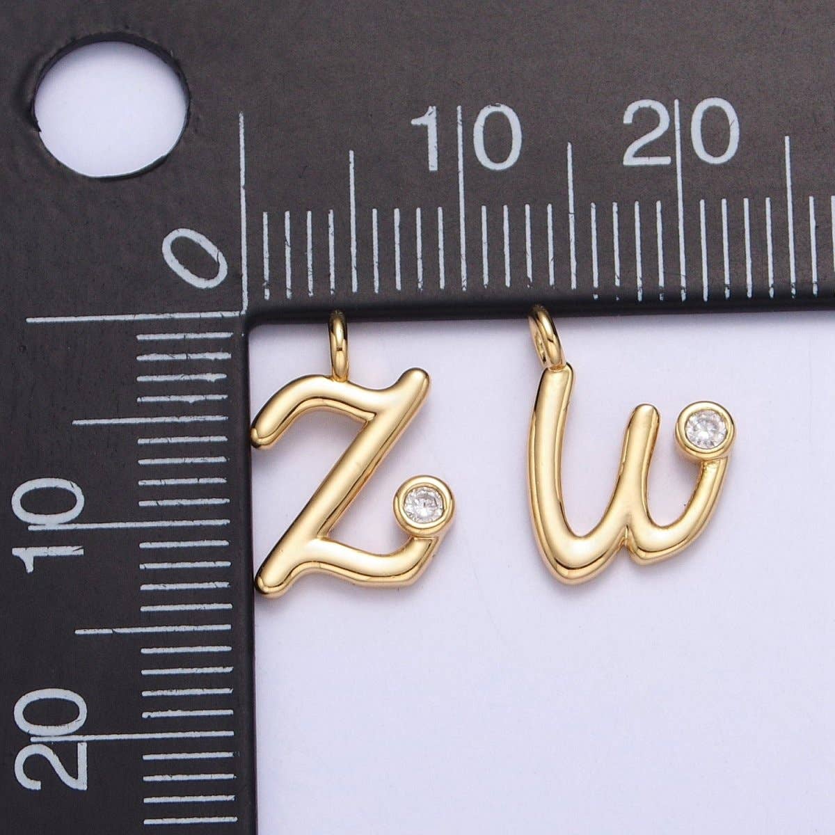 Gold Initial Alphabet Lower Case Cursive Letter Clear CZ Personalized Charm | A-507-A-519: Letter P