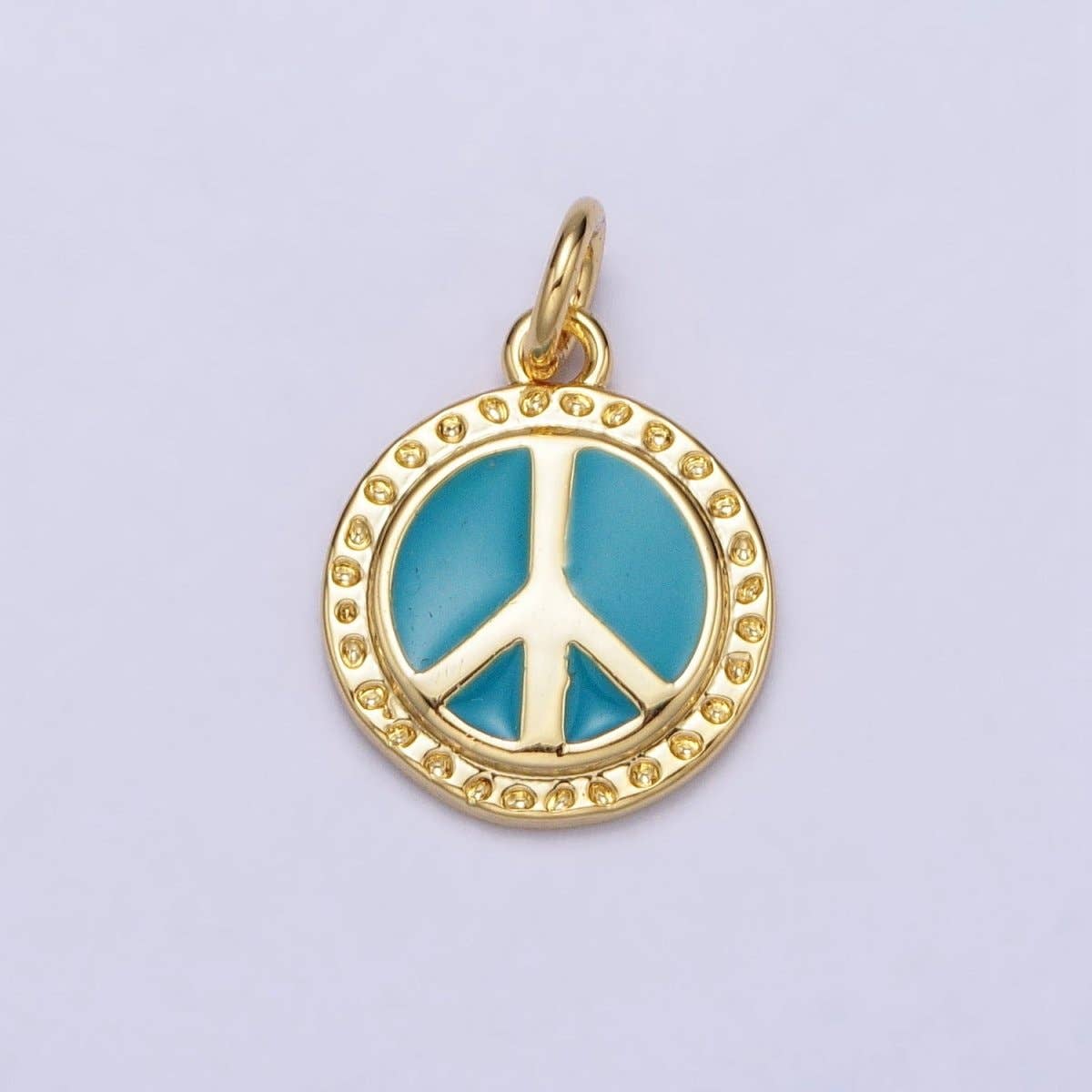 16K Gold Filled Teal Enamel Peace Symbol Round Add-On Charm | AC1284 AC1285: Silver