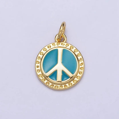 16K Gold Filled Teal Enamel Peace Symbol Round Add-On Charm | AC1284 AC1285: Silver
