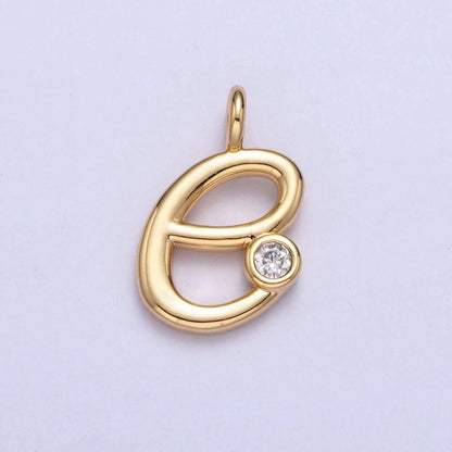Gold Initial Alphabet Lower Case Cursive Letter Clear CZ Personalized Charm | A-507-A-519: Letter P