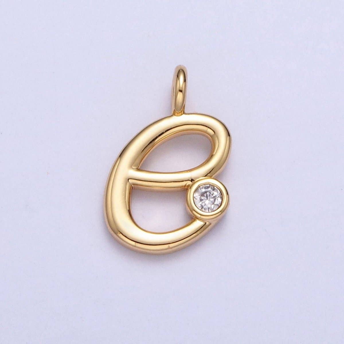Gold Initial Alphabet Lower Case Cursive Letter Clear CZ Personalized Charm | A-507-A-519: Letter M