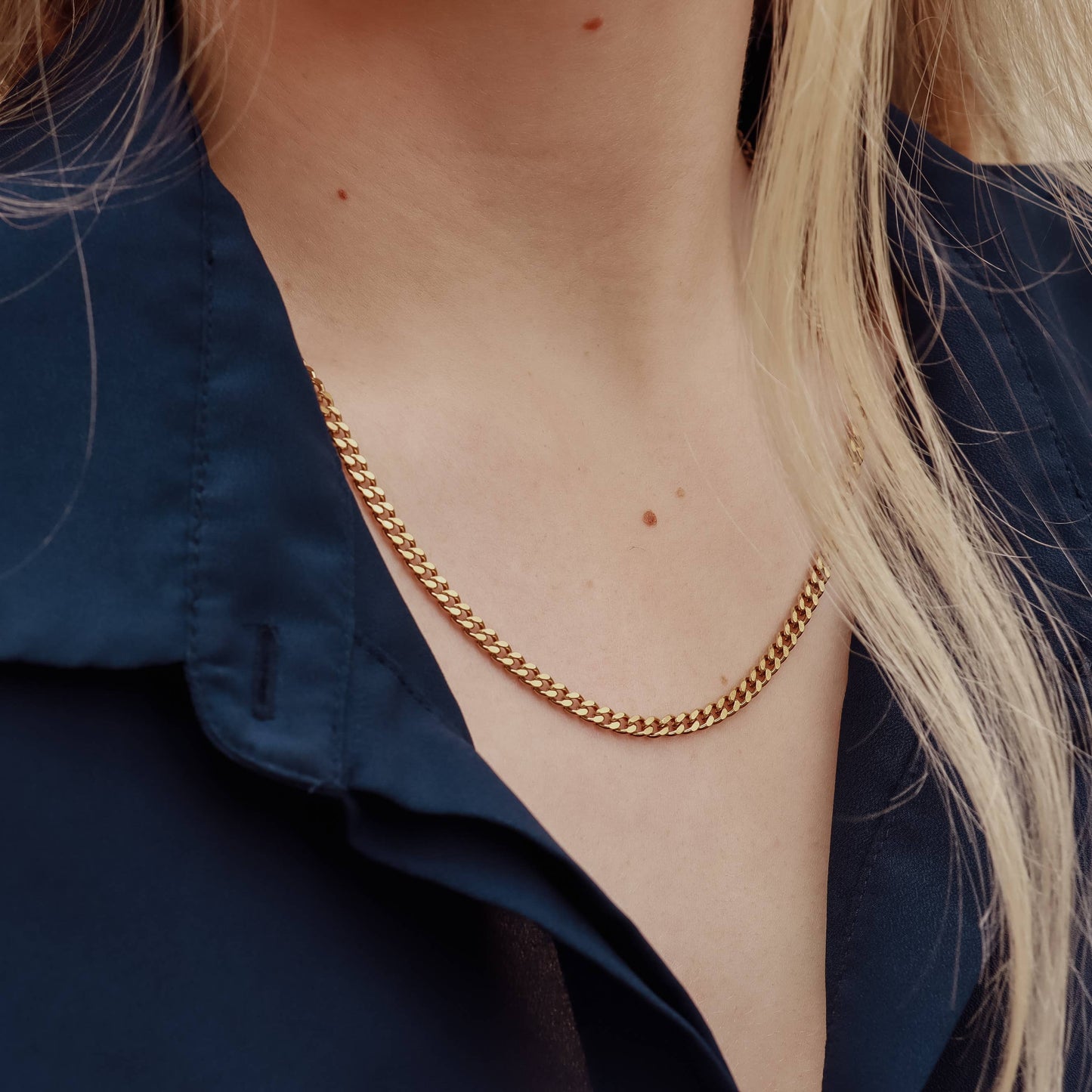 18K Gold PVD Stainless Steel Curb Chain Necklace: 18" / 4mm