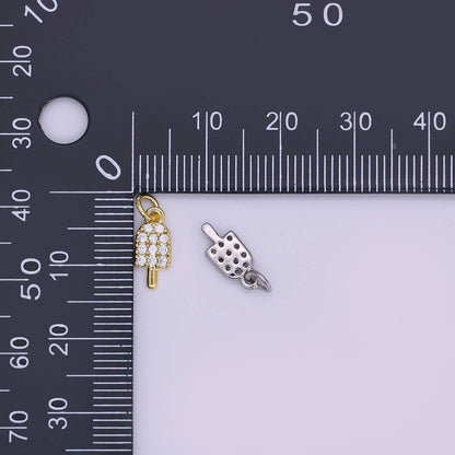 24K Gold Filled 11mm Micro Paved CZ Popsicle Sweet Ice Cream Charm in Gold & Silver | AJ-344: Gold